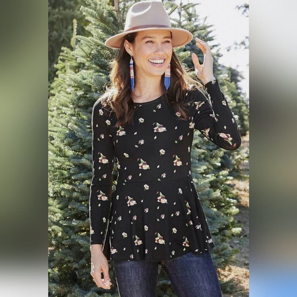 Matilda Jane Black Floral " Pep In Your Step" Peplum Long Sleeve Top Sz. L #449